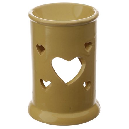 Heart Cut Out Ceramic Pillar Oil Burner Olive Green