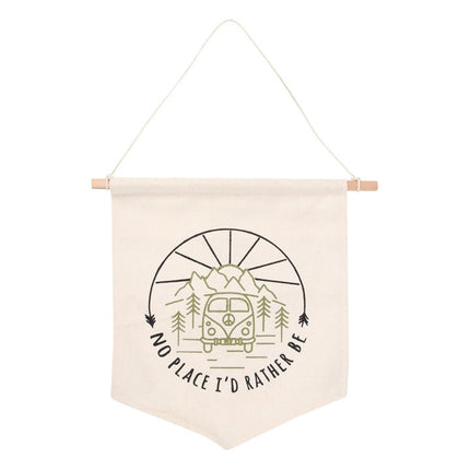 Happy camper fabric hanging sign