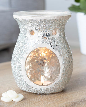 Large Crackle Glass Wax Burner Silver