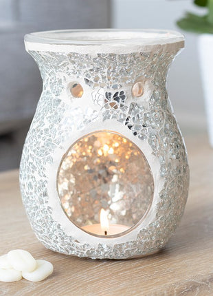 Large Crackle Glass Wax Burner Silver