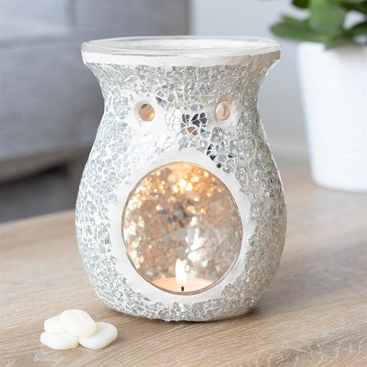 Large Crackle Glass Wax Burner Silver