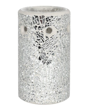 Pillar Crackle Glass Wax Burner Silver