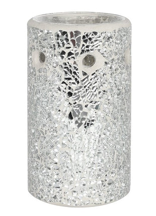 Pillar Crackle Glass Wax Burner Silver