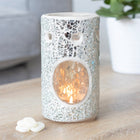 Pillar Crackle Glass Wax Burner Silver