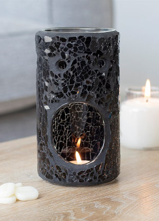 Pillar Crackle Glass Wax Burner Black