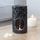 Pillar Crackle Glass Wax Burner Black
