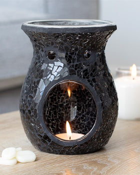 Large Crackle Glass Wax Burner Black