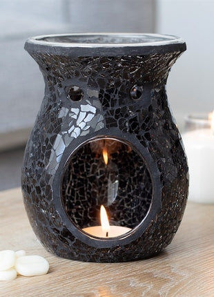 Large Crackle Glass Wax Burner Black