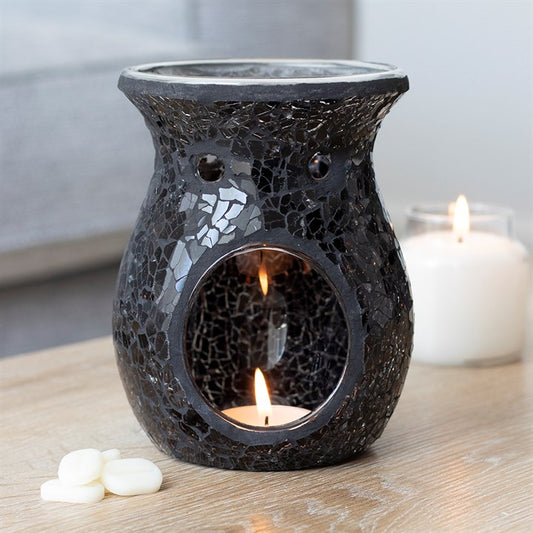 Large Crackle Glass Wax Burner Black