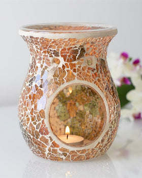Large Crackle Glas s Wax Burner Brown