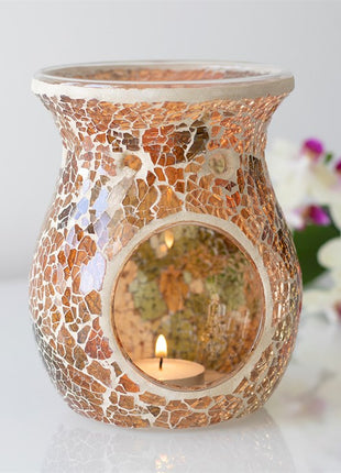 Large Crackle Glass Wax Burner Brown