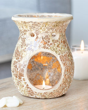 Large Crackle Glass Wax Burner Gold