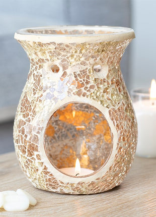 Large Crackle Glass Wax Burner Gold
