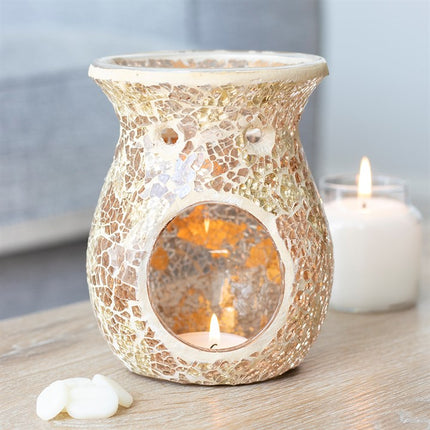 Large Crackle Glass Wax Burner Gold