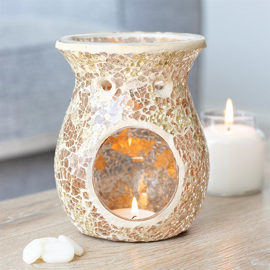 Large Crackle Glass Wax Burner Gold