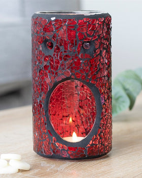 Pillar Crackle Glass Wax Burner Red