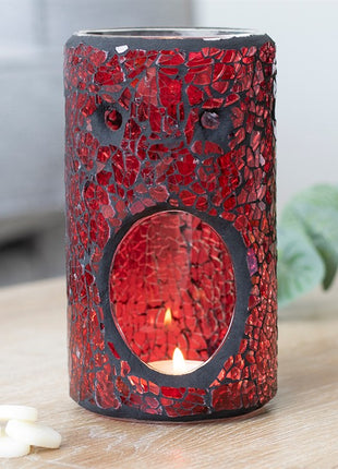 Pillar Crackle Glass Wax Burner Red