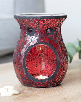 Large Crackle Glass Wax Burner Red